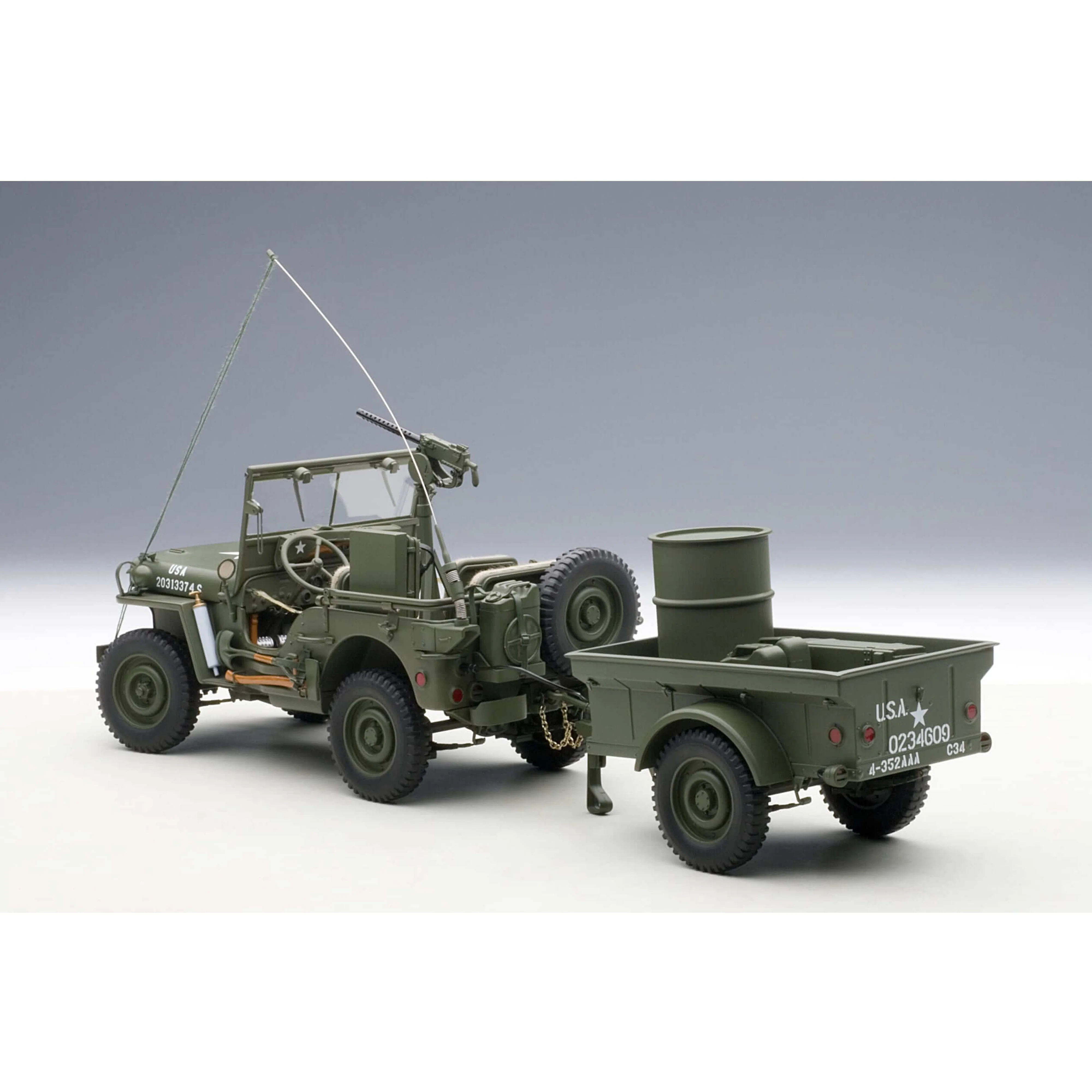 Jeep Willys avec remorque Vert Armée 1943 1/18 - Image 2