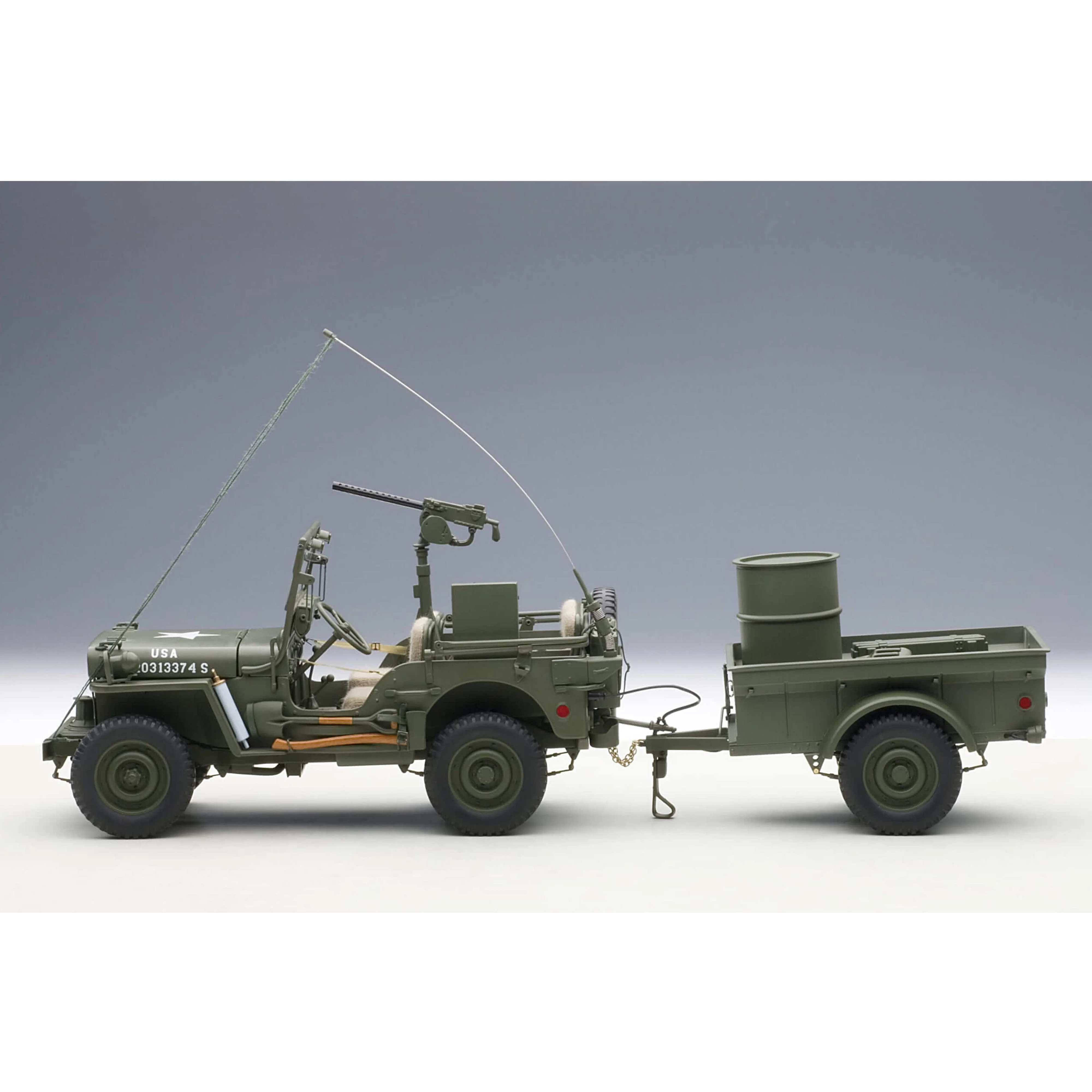 Jeep Willys avec remorque Vert Armée 1943 1/18 - Image 3