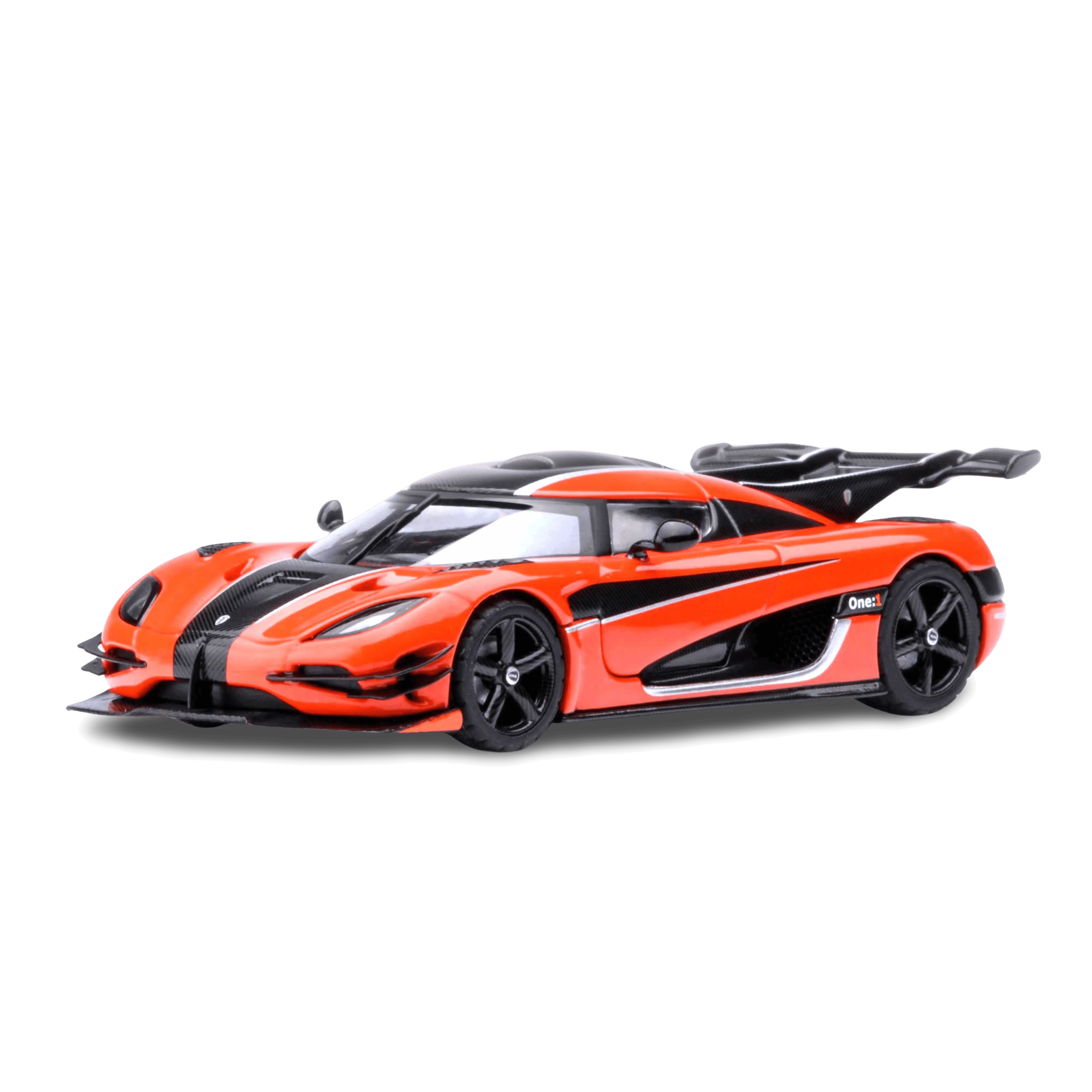 Koenigsegg One : 1 Orange lave/Fibre de carbone/Bandes argentées 1/64