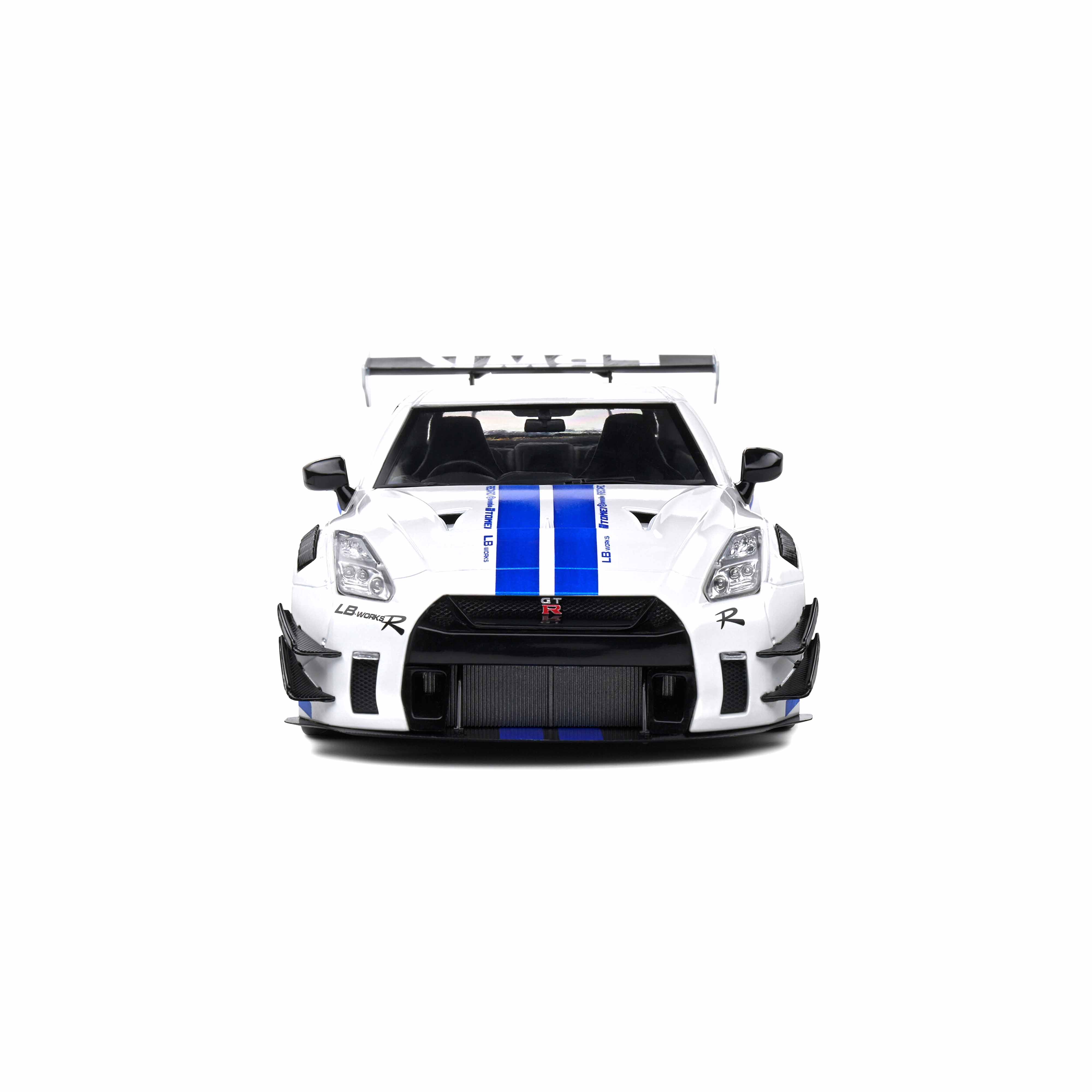 Nissan GT-R (R35) W/Liberty Walk Body Kit 2.0 Rayures Blanc/Bleu 1/18 - Image 5