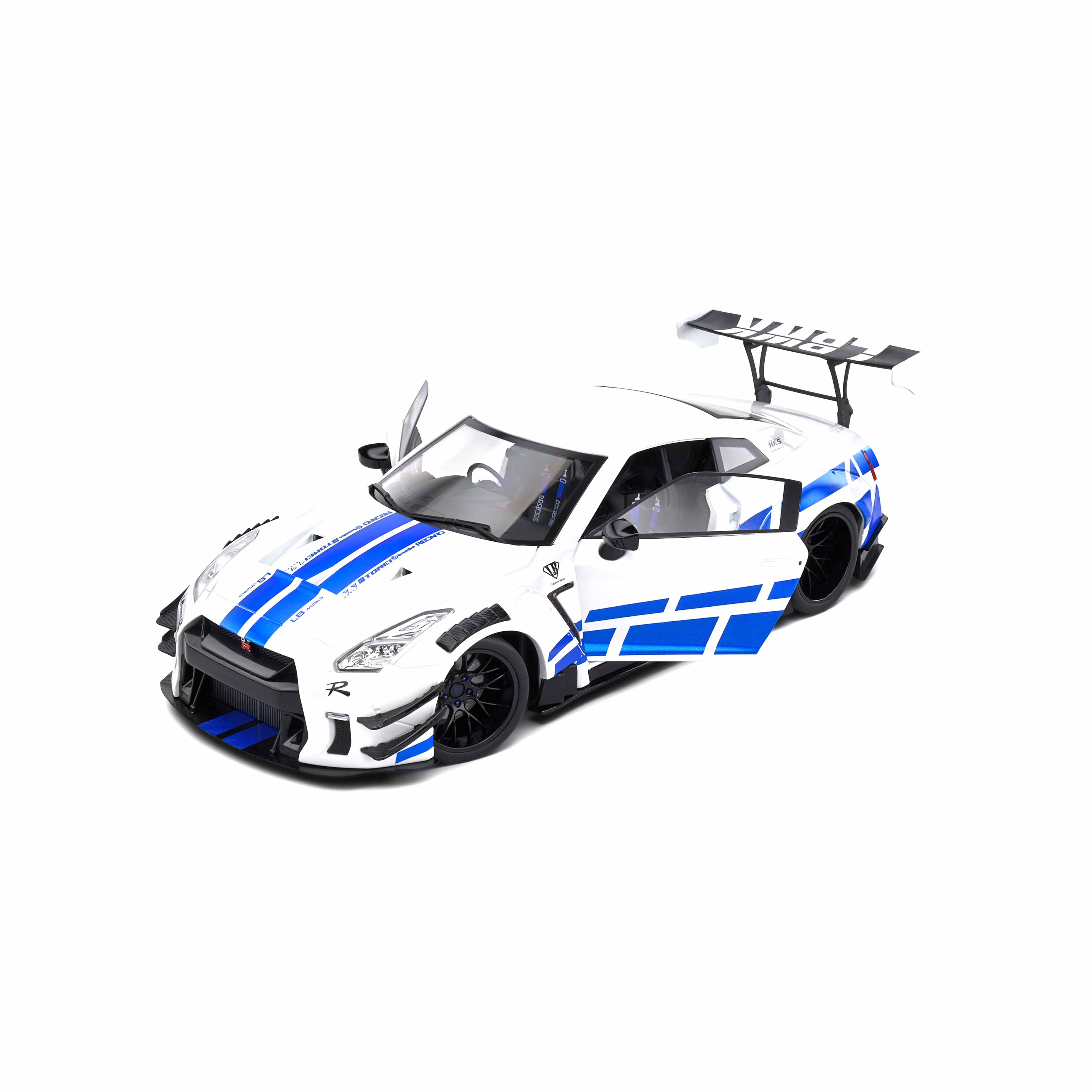 Nissan GT-R (R35) W/Liberty Walk Body Kit 2.0 Rayures Blanc/Bleu 1/18 - Image 6